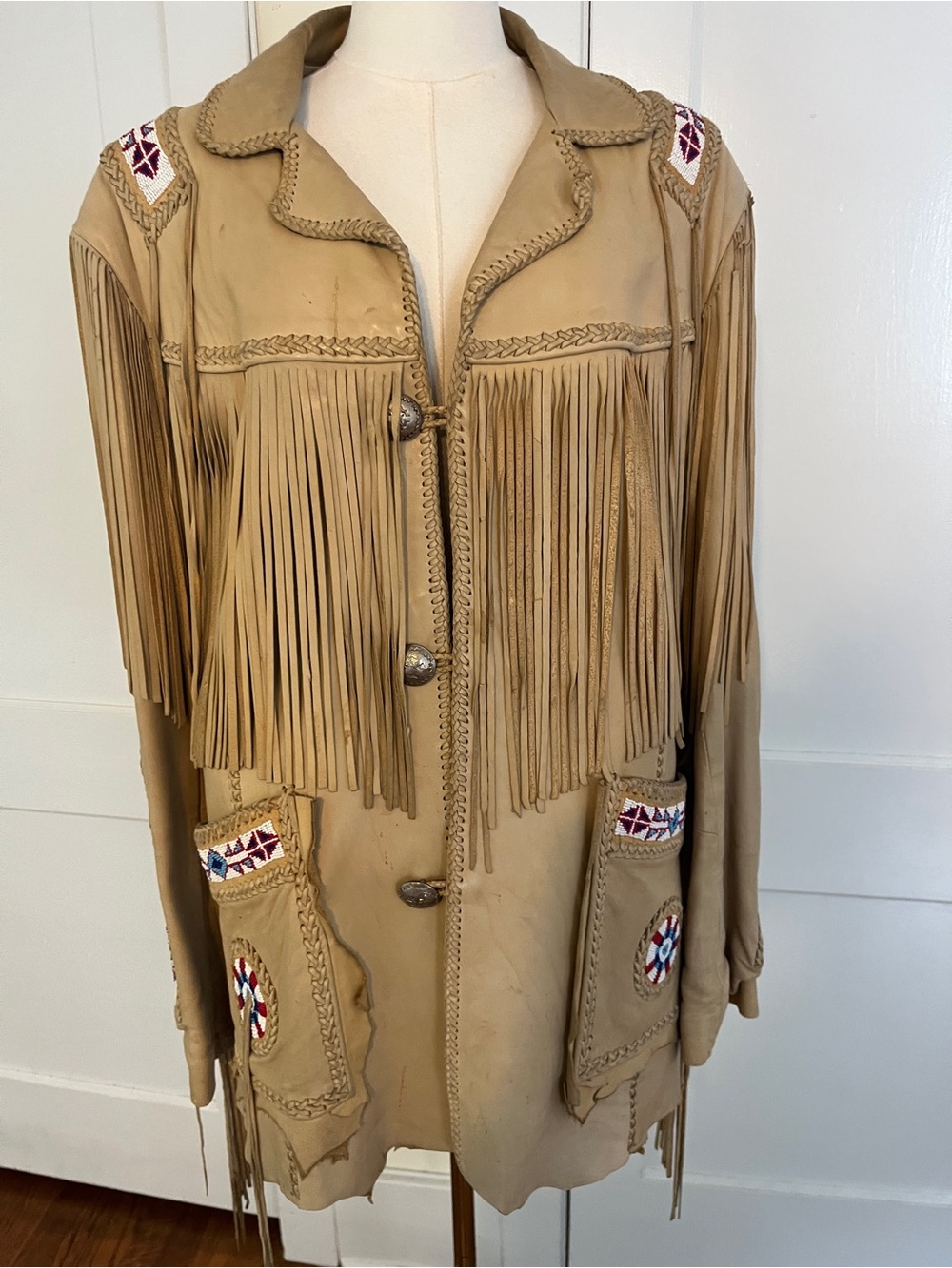 Vintage Beaded Suede Leather Fringe Jacket Coat Size 42 –Anna Bayle Archive 6058